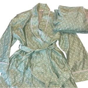 Talbots Intimates | Womens L | 3pc Pajama Set | Top, Bottom, Robe | Lace Trim